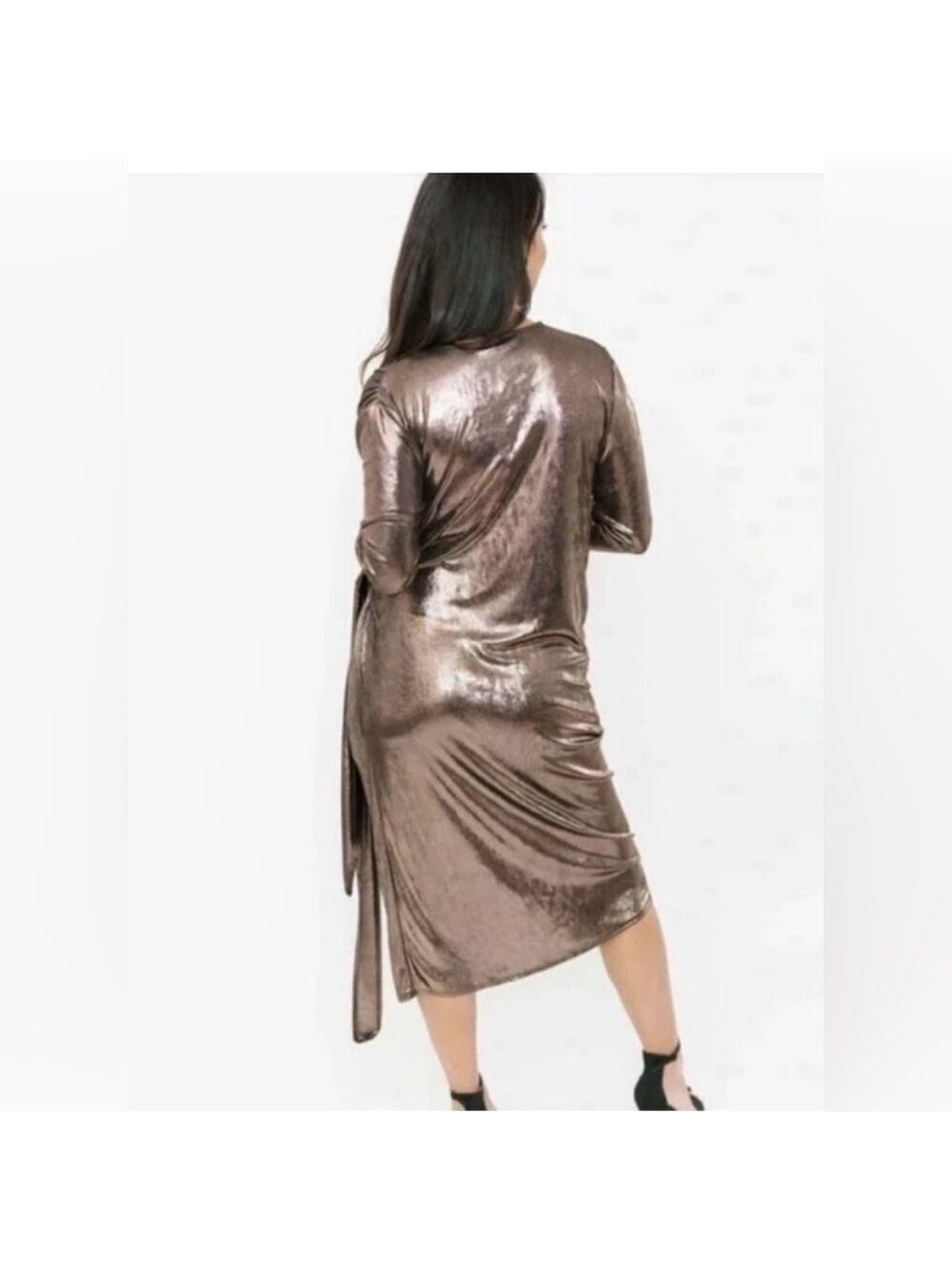 Smash+Tess Confidence Wrap Midi Dress NWT Black Metallic Size Medium NEW - Picture 3 of 11